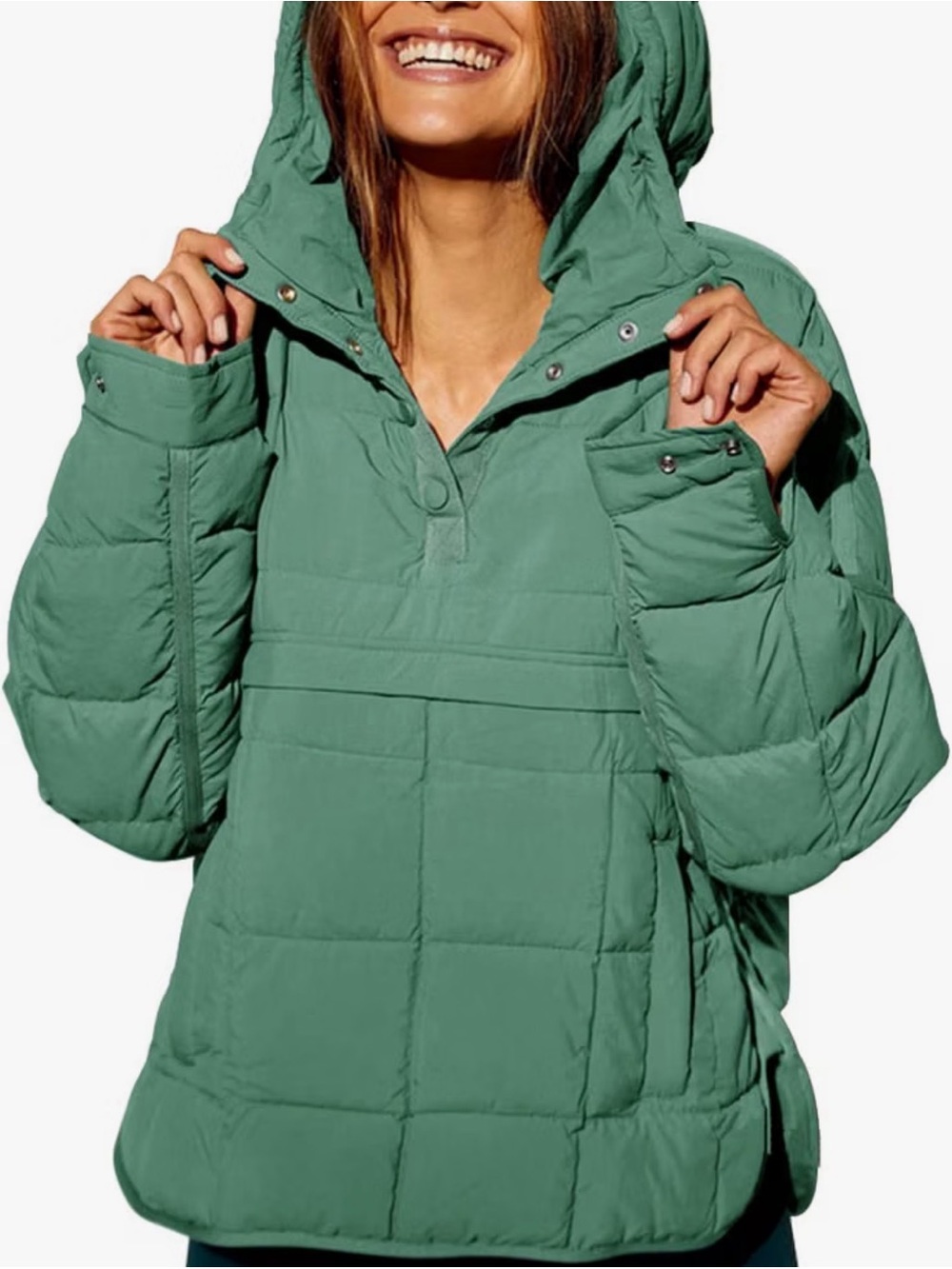 Women's Sage Green Hooded Puffer Pullover Jacket